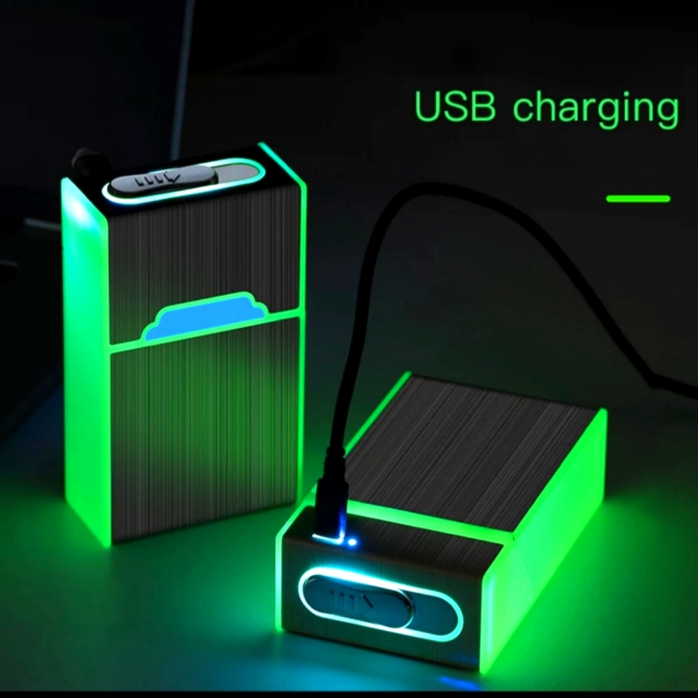New 2 In 1 Luminous Cigarette Case 20pcs menthol regular, USB Rechargeable